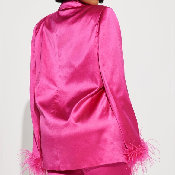 Pink Satin Blazer With Feathered Sleeves - Picture 2 of 2